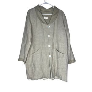 Only One Flax Linen Langenlook Swing Coat w/ Vintage Pearl Buttons Oversized